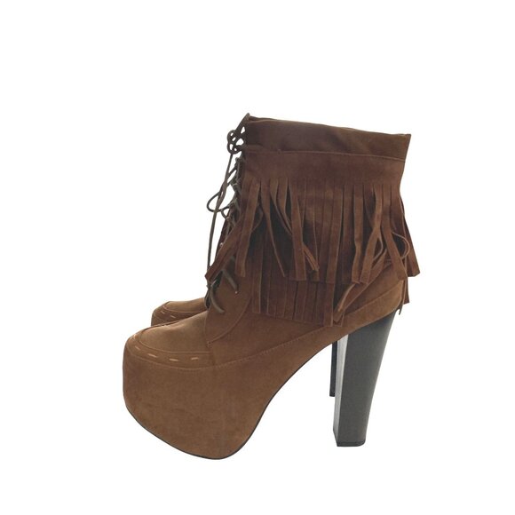 Urbanog leah-98 women size 8.5 Brown Fringe Lace-Up Platform Ankle Booties shoes - Picture 2 of 7